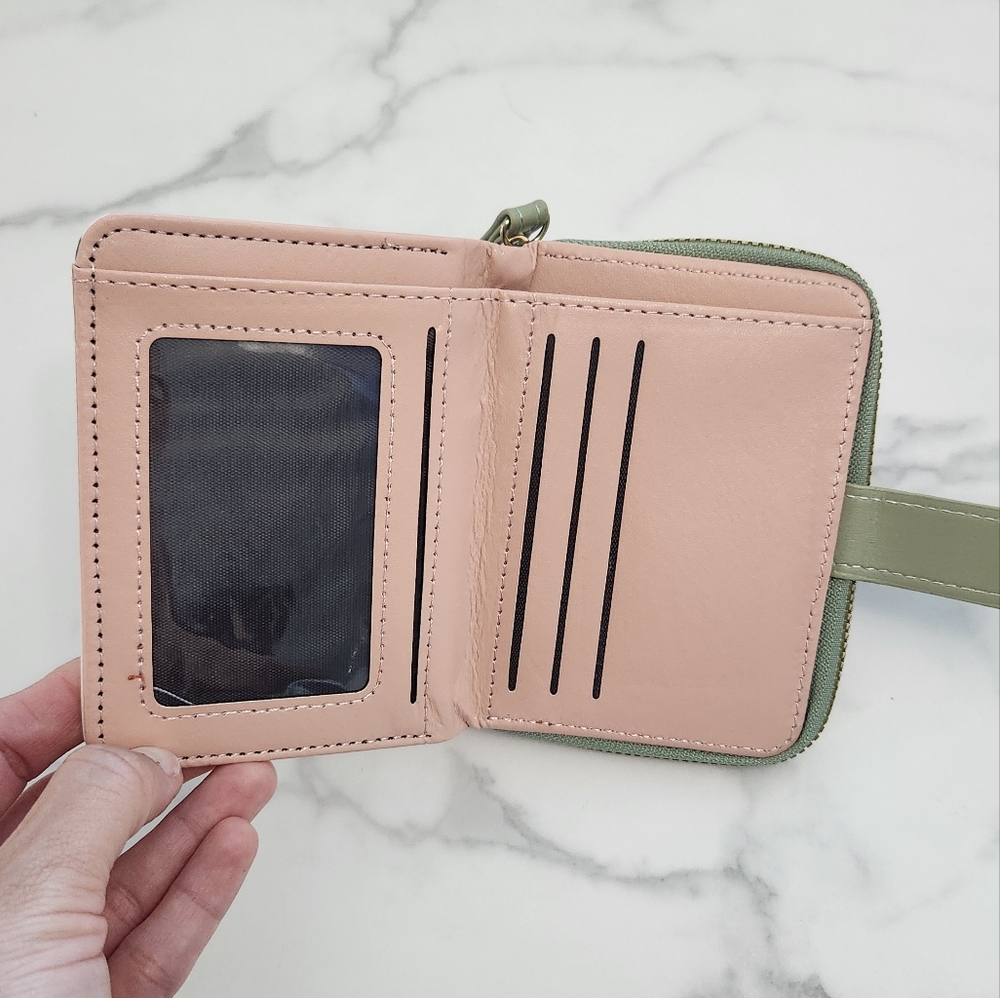 Whimsical Cat Print Mini Wallet Green & White PU Leather • Wristlet Card Hol - Picture 7 of 15